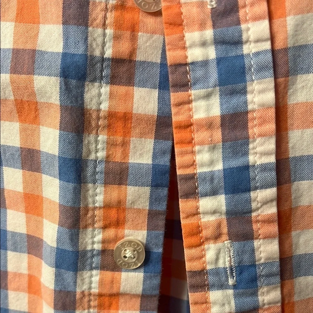 Izod Vibrant Orange and Blue Plaid Button Down Shirt